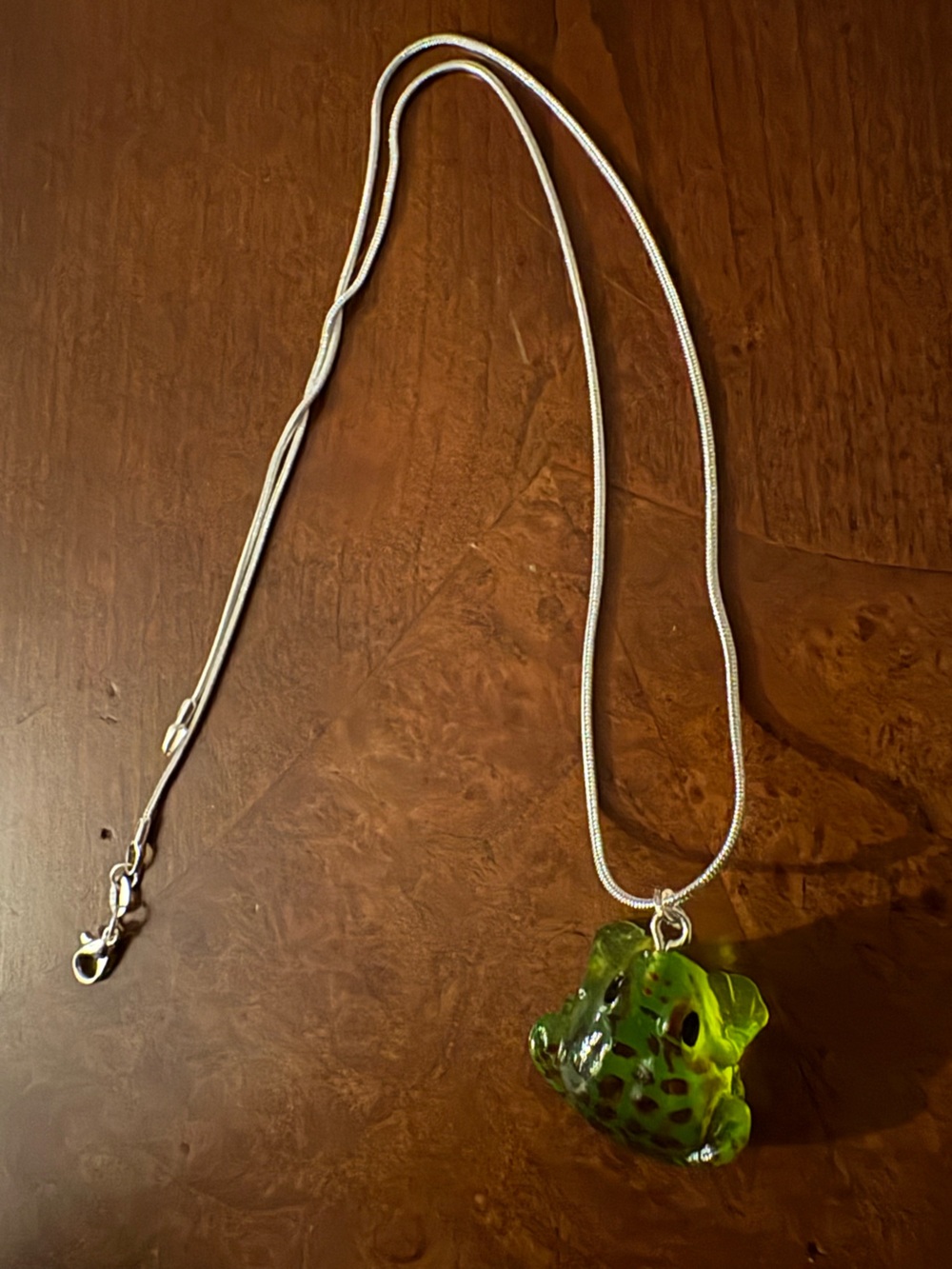 Green & Silver Frog Pendant Necklace NWT